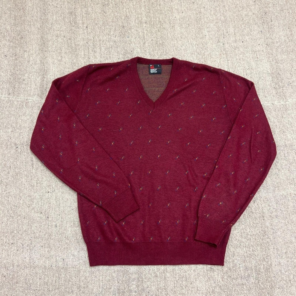 Vintage Robert Bruce Sweater‎ Mens Large Red 1970s V Neck
